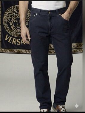 Versace Jeans Navy Blue Contrast Stitch Medusa Head Hardware Vintage Size